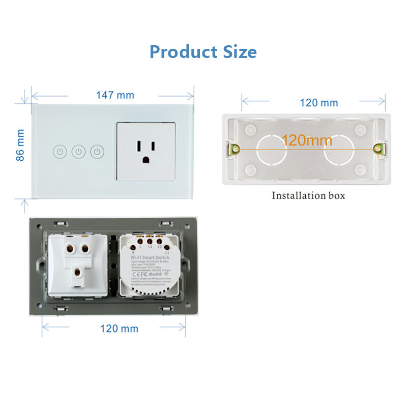 US Wifi 16A Smart Tuya Light Switch Intelligent Wall Socket American Mexico Plug Outlet Glass Panel Control by Alexa Google Home