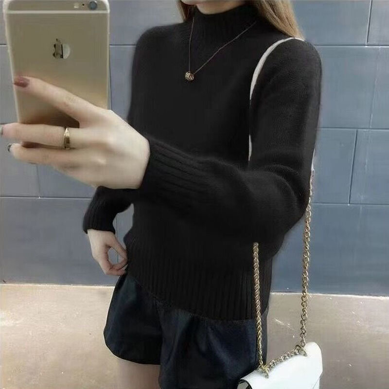 Autumn Winter Mink Cashmere Thick Sweaters Chic Ladies Cloths Half High Collar Screw Thread Street Casual 2022 New Simplicity