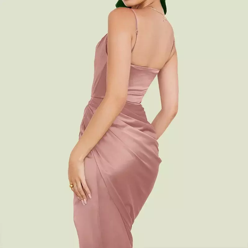 Adjustable Strap Ruched Cowl Neck Asymmetrical Zipper Party Dress Elegant Sexy Woman Dresses