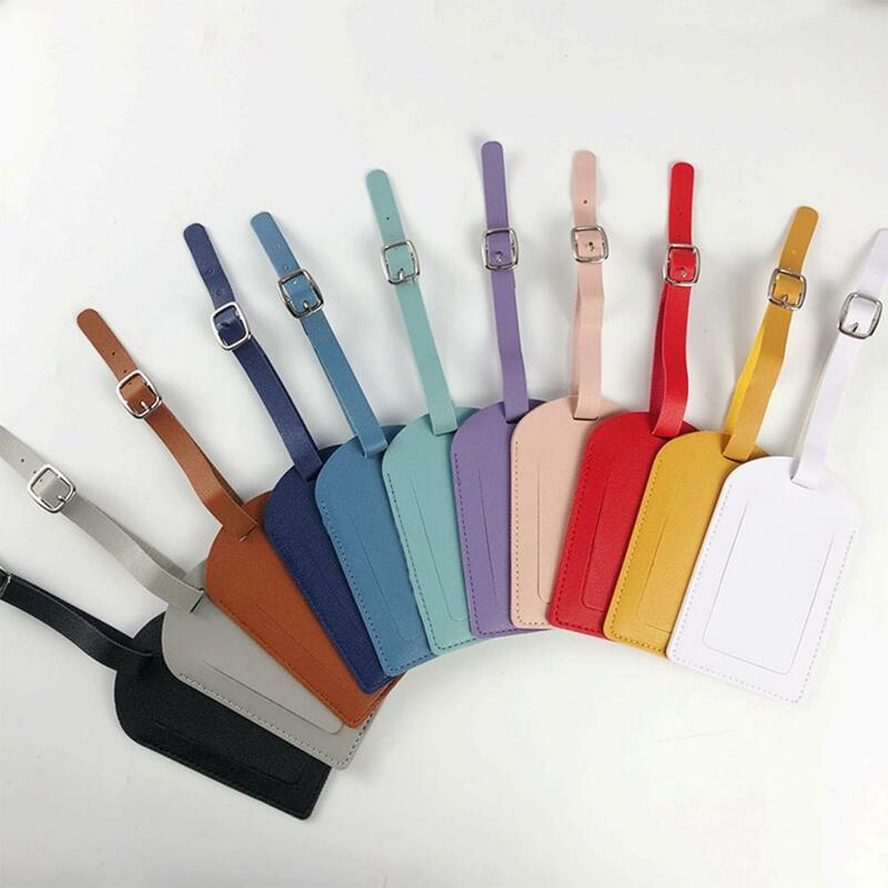 Luggage Tag With Flap Cover Adjustable Buckle Privacy Protection Anti-scratch Faux Leather Suitcase Name Tag Travel Accessories