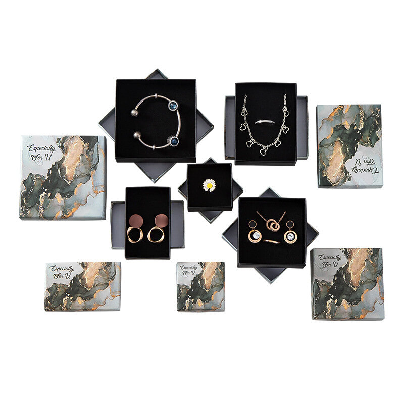 1 pçs multi tamanho preto mármore jóias caixa de papel anel brincos colar pingente pulseira jóias embalagem para pequenas empresas