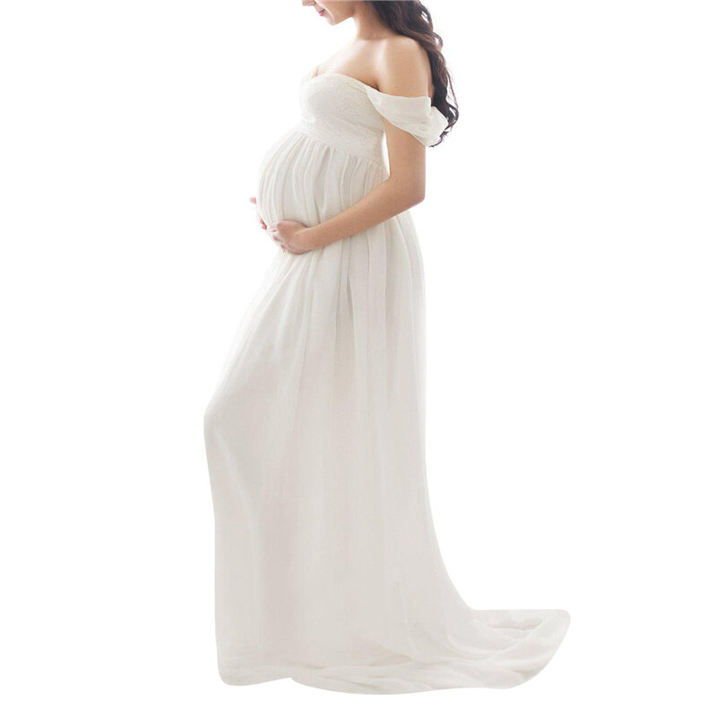 Maternity Dresses for Photo Shoot Off Shoulder Short Sleeve Mesh Sheer Split Long Pregnancy Dress Women Maternity Clothes