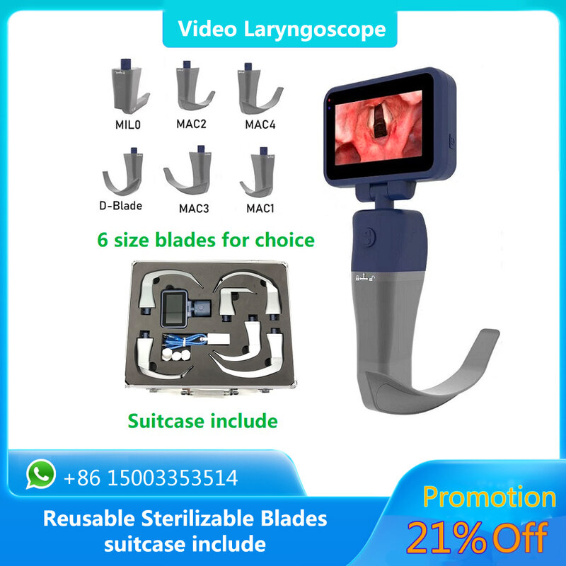 Video Laryngoscope Reusable Sterilizable Blades Color TFT LCD Digital Video Laryngoscope 6 Stainless Steel Blades Optional