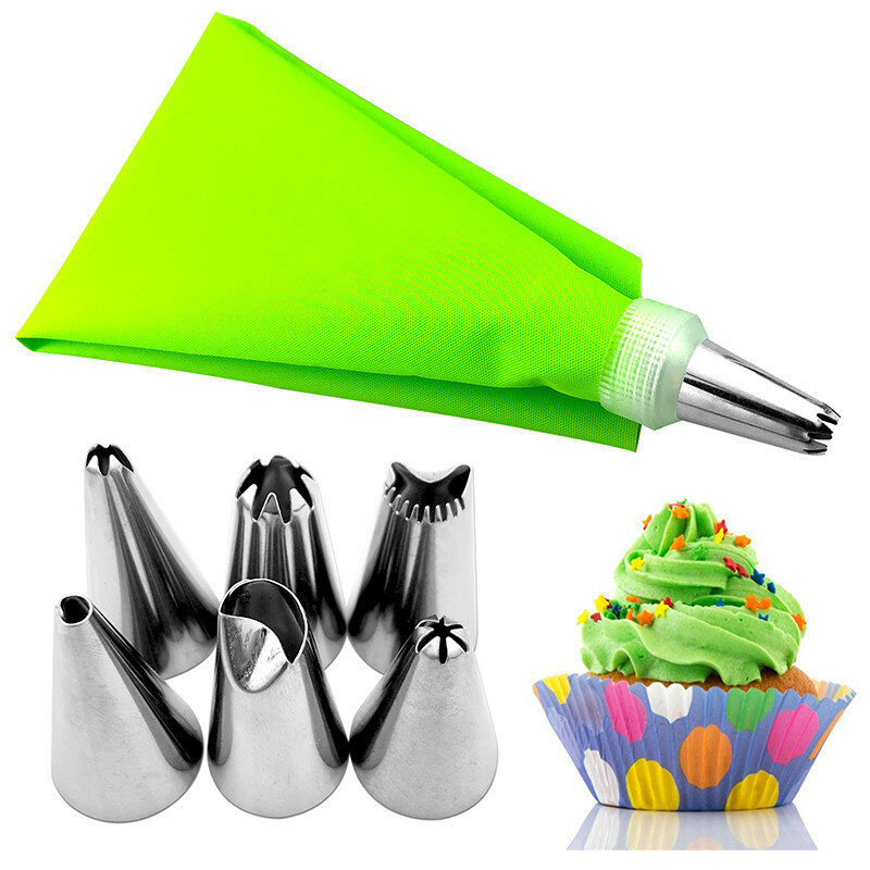 8PCS/bag Silicone Icing Piping Cream Pastry Bag + 6 Stainless Steel Cake Nozzle DIY  Decorating Tips Fondant  Tools