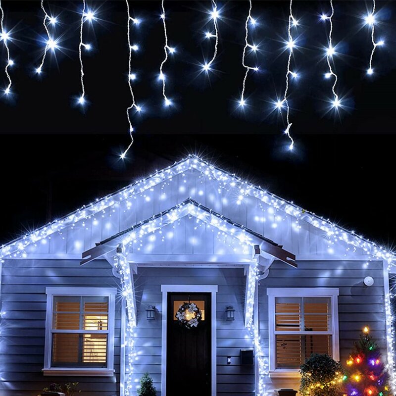 LED 커튼 고드름 스트링 조명, 5M 크리스마스 화환, 정원 거리 야외 장식 휴일 조명, 0.4-0.6m AC 220V