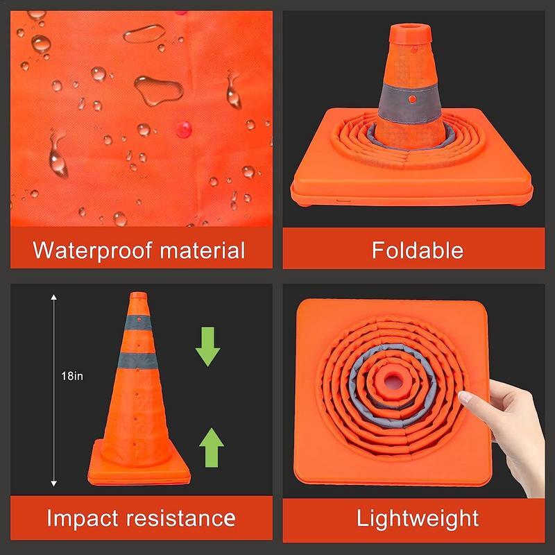 Collapsible Orange Road Safety Cones 45cm Traffic Parking Cones Multi Purpose Reflective Stripe Traffic Cones
