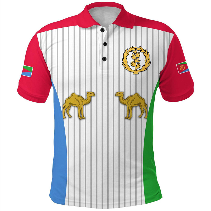 Eritrea-メンズ3Dプリント半袖ポロシャツ,カジュアルなストリートウェア,新品