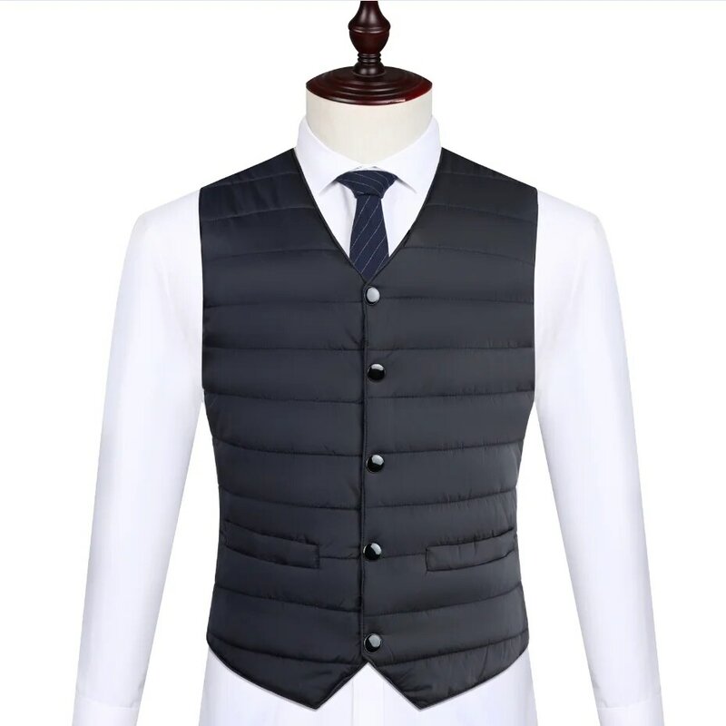 Легкая мужская жилетка с хлопковой подкладкой, Классическая деловая одежда, пальто, однотонная Утепленная зимняя рубашка с V-образным вырезом и ласточкиным хвостом, 2023