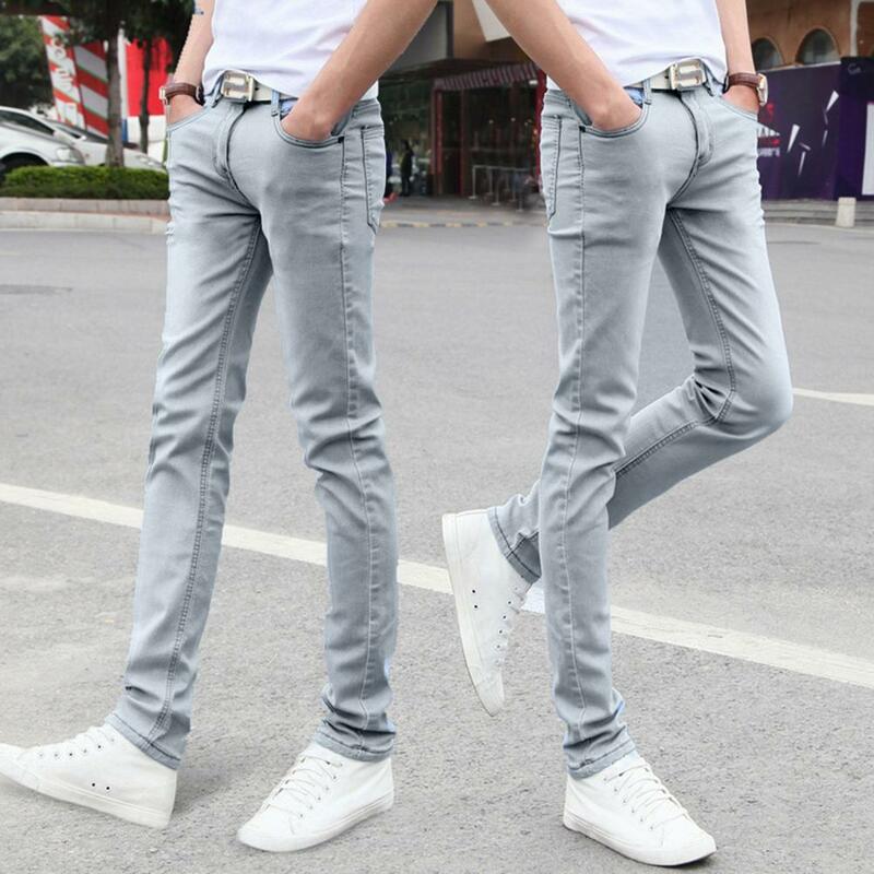 Simple  Skinny Jeans Skin-Touch Slim Fit Pencil Denim Trousers Zipper Button Fly Straight Leg Long Trousers Male Clothing