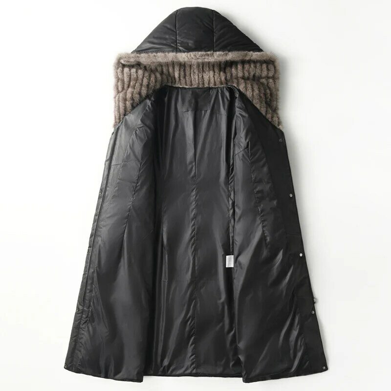 100% 여성용 진짜 가죽 재킷, 화이트 덕 다운 코트, 밍크 모피 후드, 롱 다운 코트, 자케타 여성, 겨울