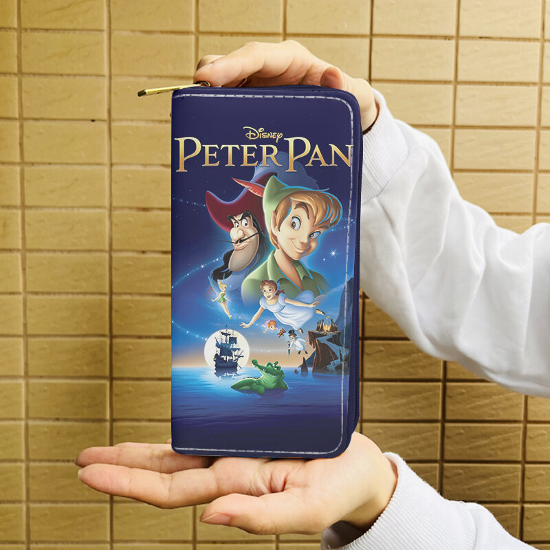 Disney-maletines de Peter Pan W7960, Cartera de dibujos animados con cremallera, monedero informal, bolso de almacenamiento para tarjetas, regalo Unisex