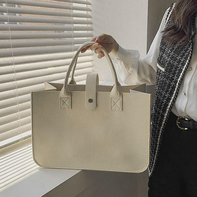 Women Handbag Handle Solid Color Large Capacity Shopping Bag Rectangle Gift Thickened Felt Ladies Tote Bag Purse Daily Life