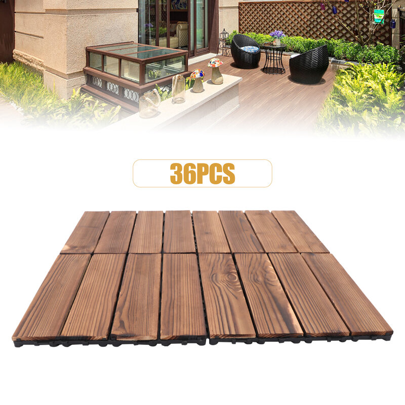 36 Pack Hardwood Interlocking Patio Deck Tiles, Wood Interlocking Flooring Tiles,12" × 12" Interlocking Patio Tiles,Outdoor Inte