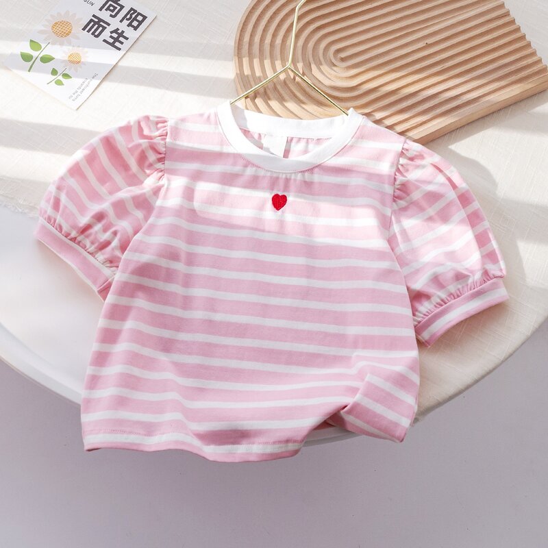 New Summer Girls Clothing Set Casual Cartoon Heart Stripe t-shirt + pantaloni corti 2 pezzi vestito per ragazza bambini regalo di compleanno