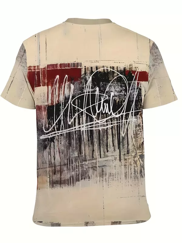 Letnia abstrakcyjne Graffiti w stylu Vintage z nadrukiem 3d T-Shirt O wykończone ściągaczem wokół szyi odzież uliczna Outdoor Oversized męska odzież Top