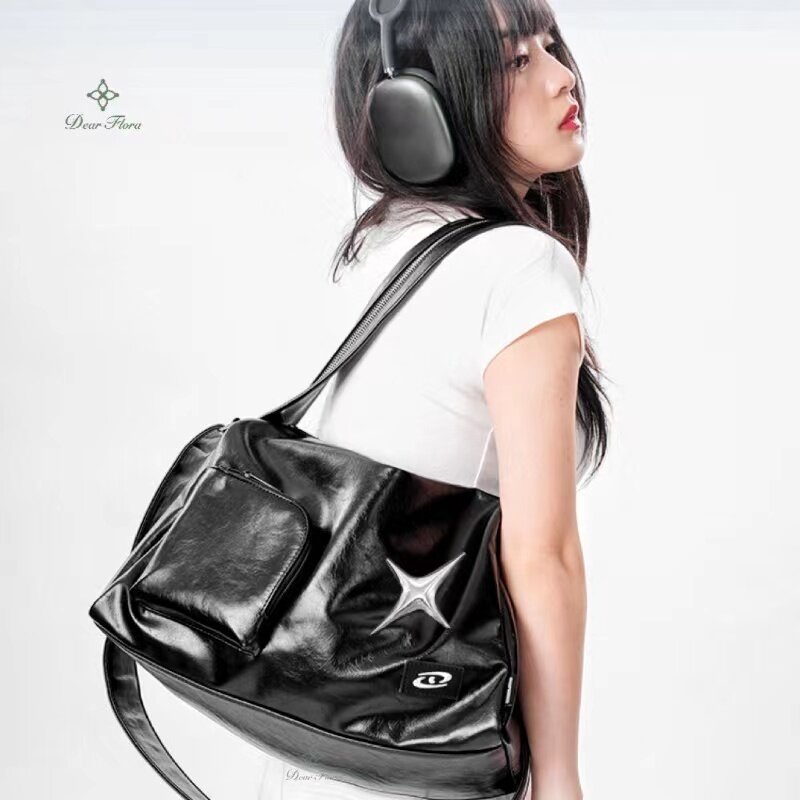 Bolso de mano Y2k para chica, bolso de hombro Vintage coreano, bolso cruzado de viaje con cremallera, bolso informal, bolsos grandes plateados para mujer