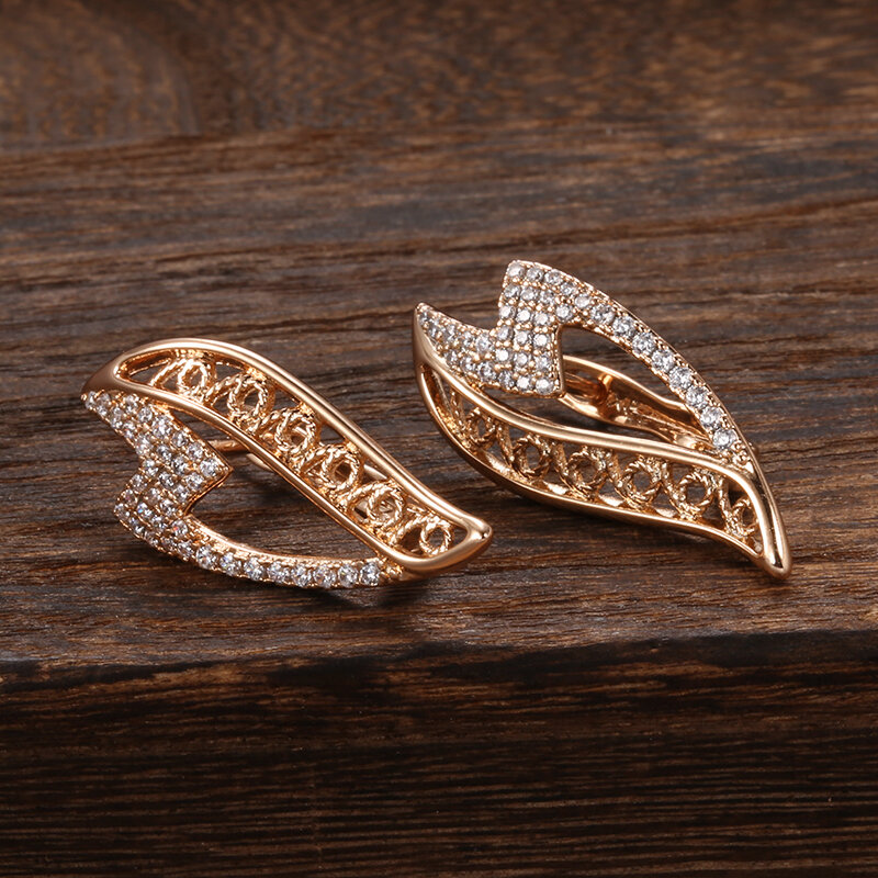 Syoujyo Luxus 585 Gold Farbe Flügel Ohrringe für Frauen Zirkonia voll gepflasterte Braut Hochzeit edlen Schmuck Vintage Ohrringe