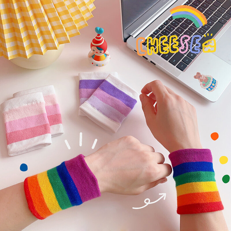 Fitness Women Cotton Breathable Soft Hand Wrap Rainbow Color Warm Bracers Wristband