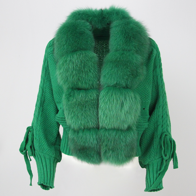 Женская короткая вязаная куртка, однотонная теплая Свободная куртка с воротником из натурального Лисьего меха, зимний сезон 2023