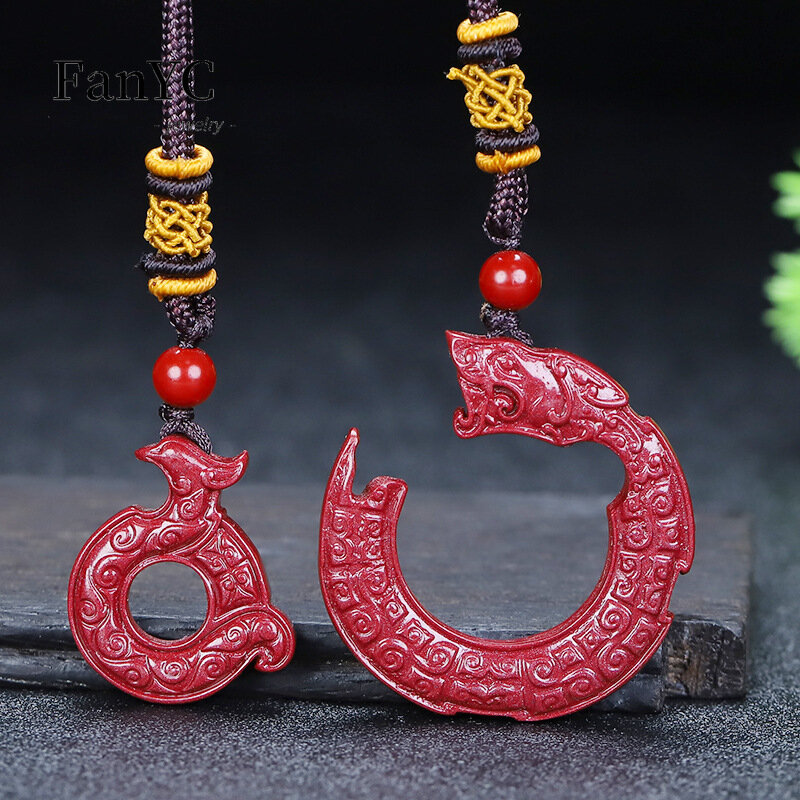 Natural Purple Gold Sand Couple Dragon Phoenix Pendant of The Year of Life Cinnabar Peace Buckle Men and Women Lucky Amulet