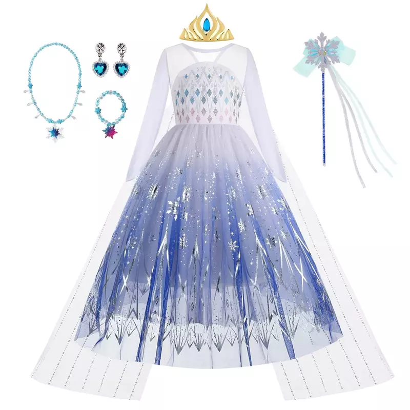 Платье Эльзы для девочек, платье принцессы, Карнавальная одежда, детские костюмы, косплей, белое Сетчатое бальное платье с блестками