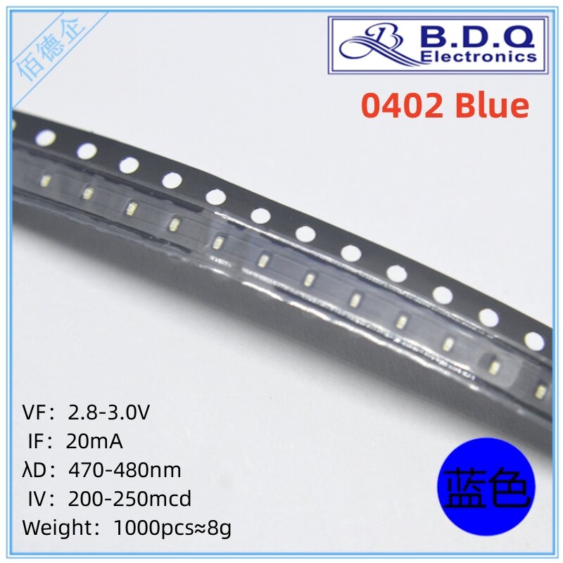 0402 cuentas de lámpara LED azul SMD luz LED 1005 diodo emisor de luz de alta calidad brillante 100 piezas