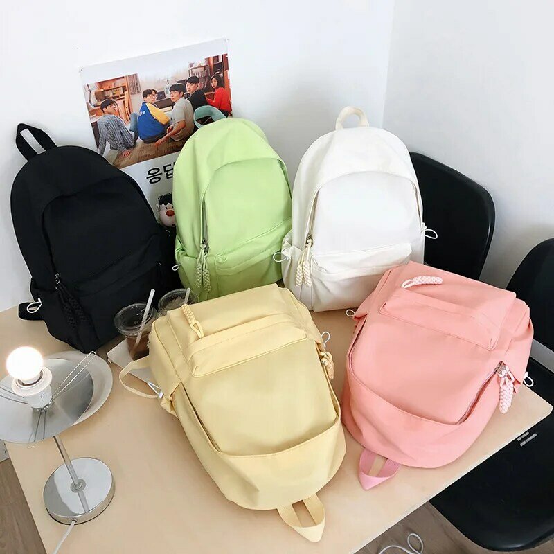 Tas ransel sekolah, tas ransel tas sekolah sederhana ringan warna Solid, dompet dan tas tangan mode jalanan anak perempuan Mori lucu manis