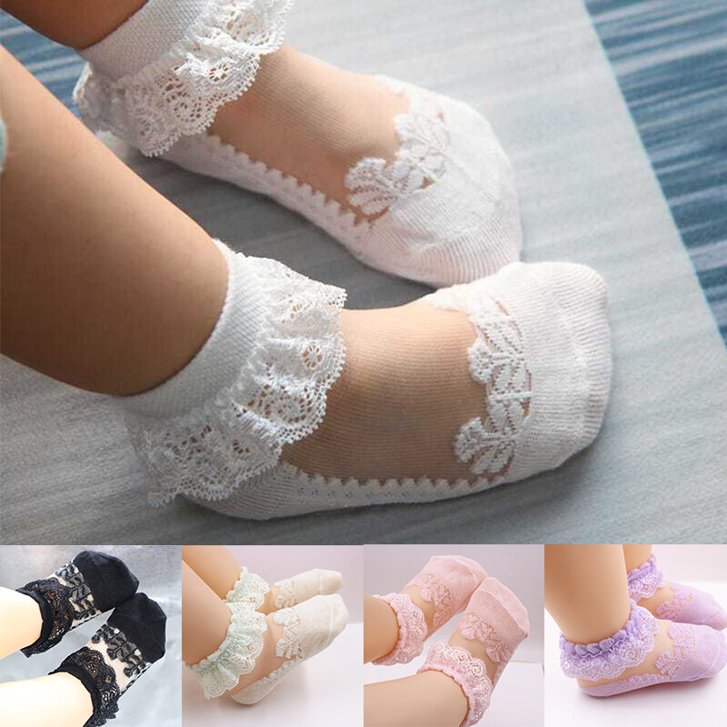 ลูกไม้น่ารักดอกไม้ตาข่ายฤดูร้อนทารกแรกเกิดถุงเท้าเด็กผู้หญิงถุงเท้าดูผ่าน KAOS Kaki Anti Selip Calcetines Skarpetki Sokke