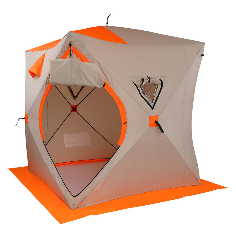 Палатка для подледной рыбалки, 180x180x200 см, с защитой от холода, ветра и дождя, подходит для рыбалки на открытом воздухе, оранжевого и белого цвета [US-Stock]