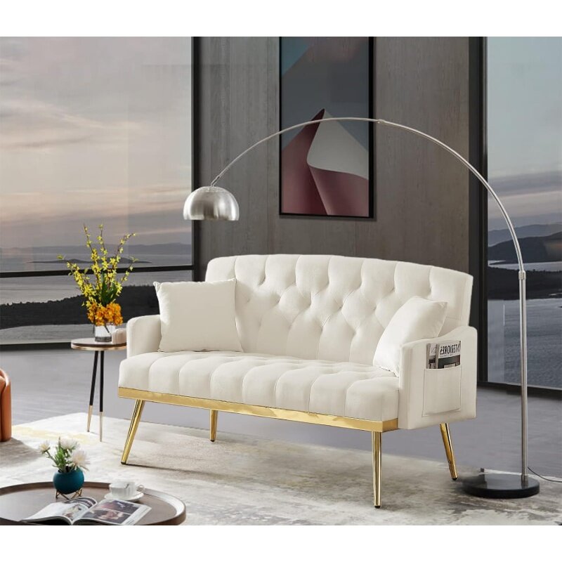 أريكة لوفيسيت مخملية مضادة للمنجد ، أريكة صغيرة حديثة ، أريكة مع جيب جانبي وأرجل معدنية ذهبية ، أريكة ترفيهية معقلة