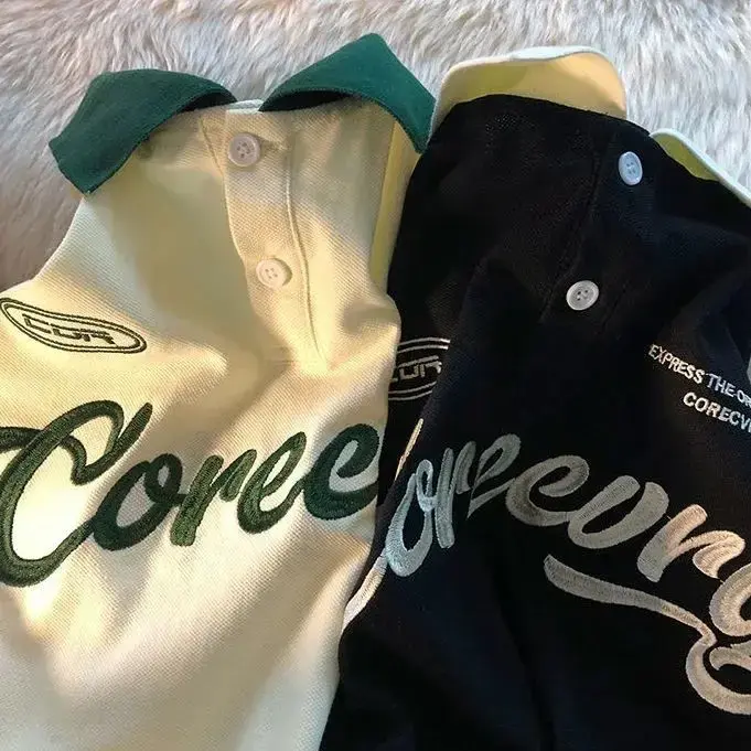 2022 Zomer Nieuwe Student Polo Shirt Korte Mouwen T-shirt Mannen En Vrouwen Japanse Paar Casual Revers Half Mouwen y2k Top