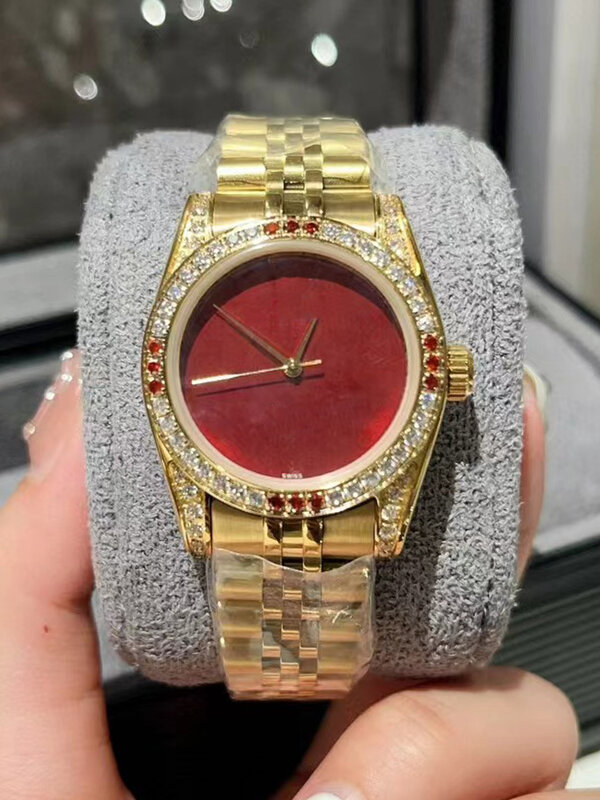 Designer refined steel diamond case Solid steel belt color dial quartz watch 2024 women's new watch fashion luxury watch