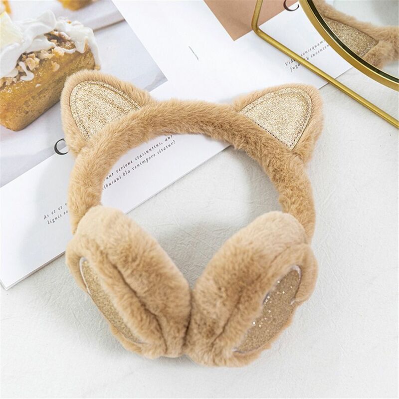 Earmuffs peludos macios para mulheres regalos de orelha dobráveis, Earmuffs quentes de animais, orelha de gato bonito Headband, inverno
