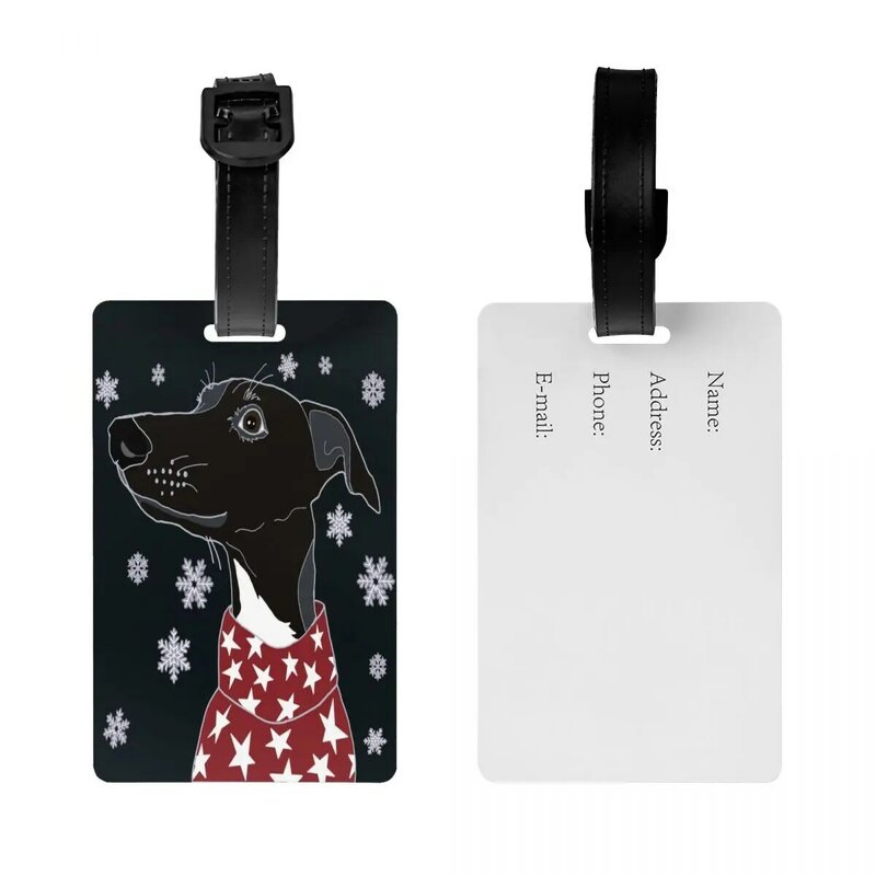 Tag bagasi Whippet musim dingin lucu kustom dengan kartu nama Lurcher Greyhound anjing penutup privasi Label ID untuk tas koper perjalanan