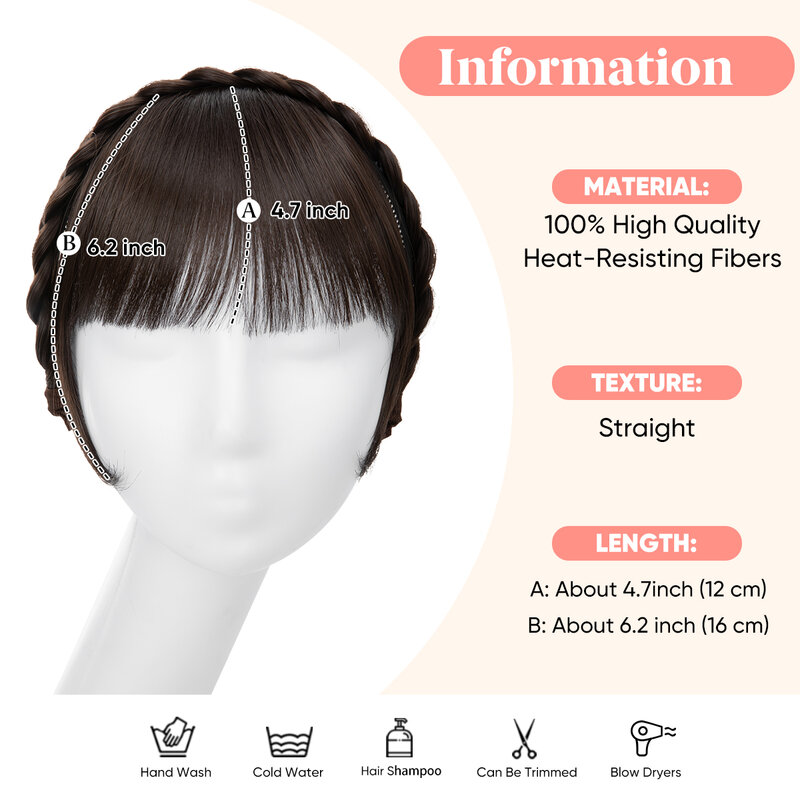 Высококачественная синтетическая повязка на голову, накладная челка, искусственные волосы, тупые бахромы с длинными Сторонами, натуральная черная коричневая ежедневная челка для женщин B12