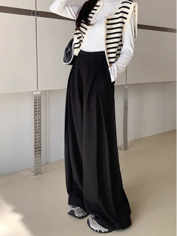 Versatile Suit Pants For Women In Spring 2024 New Wide Leg Solid Black Grey Casual Pants Loose And High Waisted Wide Leg Pants