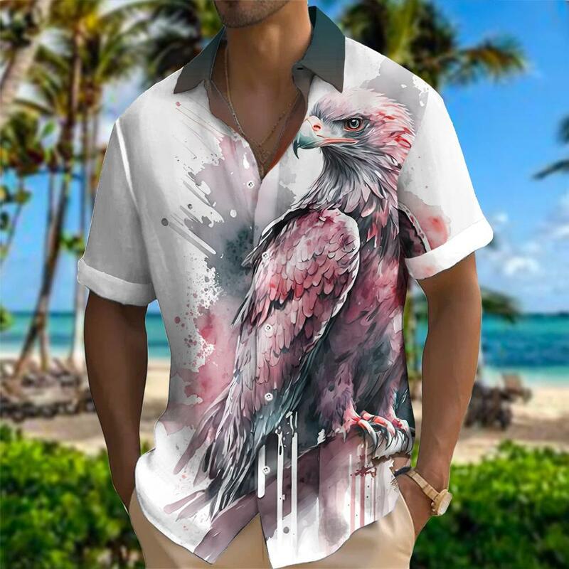 Рубашка мужская в классическом стиле, свободная повседневная приталенная классическая блузка с 3d принтом льва, Гавайских цветов, в ретро стиле