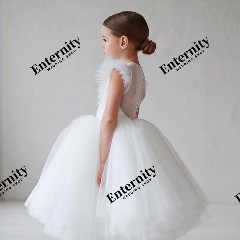 Vestido de baile floral curto para bebês, elegante vestido de festa, vestido de baile com o pescoço, vestido de noiva, 3 a 8 anos