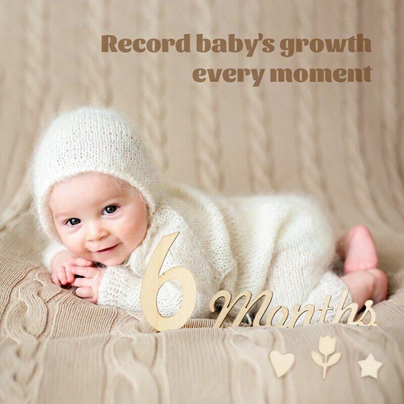 0-12 kartu tonggak bayi fotografi kayu tonggak peringatan bulanan aksesori foto ativenir untuk bayi baru lahir