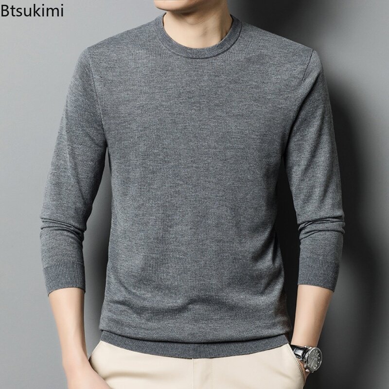 New2024 Men's Casual Sweaters Pullovers Tops Solid Spring Autumn Formal Business Office Round Neck Sweaters Thin Knitted Sweater