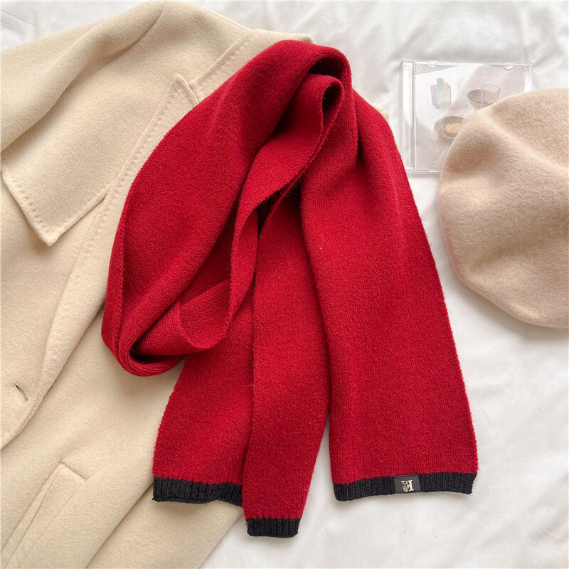 ผู้หญิงถักผ้าพันคอผอมเส้นด้ายขนสัตว์ฤดูหนาว Warm Neckerchief Bufanda หญิงผ้าคลุมไหล่และ Wraps ผ้าพันคอ Foulard 2022