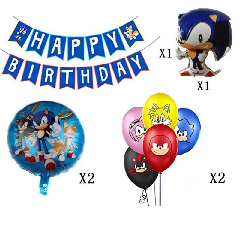 1 Set Banner + Balões Dos Desenhos Animados Sonic the Hedgehog Figura Birthday Party Decoração Látex Balão Partido Suprimentos Chapéu