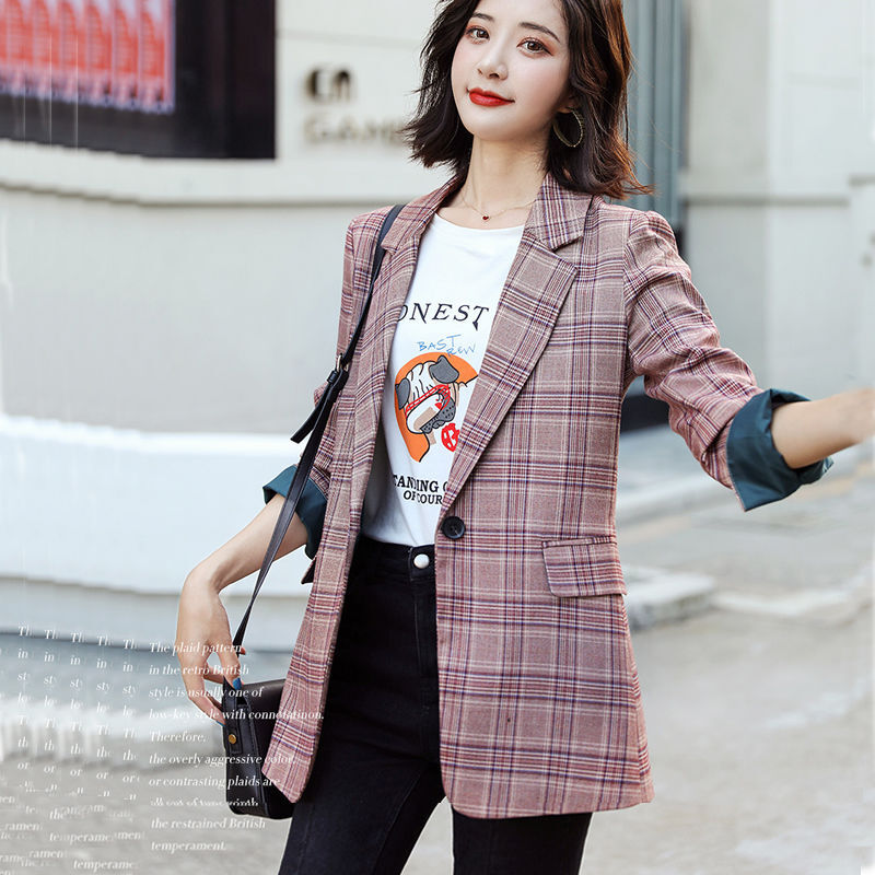Jaqueta de terno casual xadrez feminino, blazer empresarial para mulheres, roupas de escritório, roupas novas