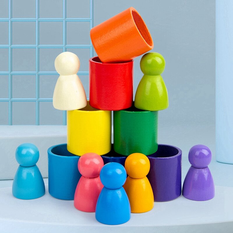 Bloques de arcoíris de madera para niños, juguetes educativos de aprendizaje temprano con 21 piezas, juguetes para niños pequeños, envío directo