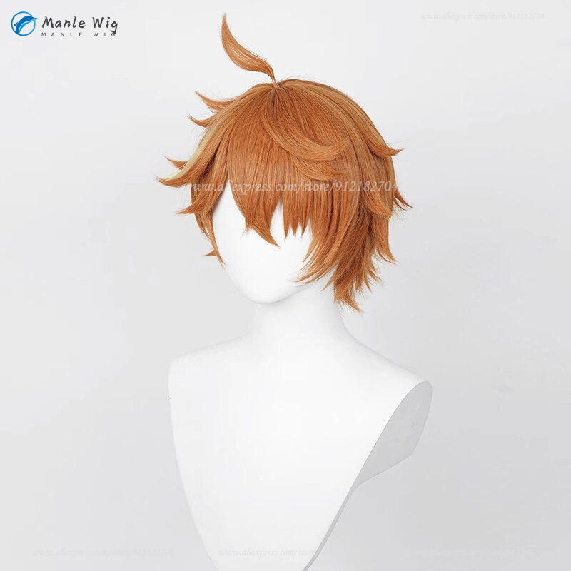 Genshin Impact Genshin Cosplay Wig, Perucas sintéticas resistentes ao calor, Couro cabeludo laranja e marrom, 30cm