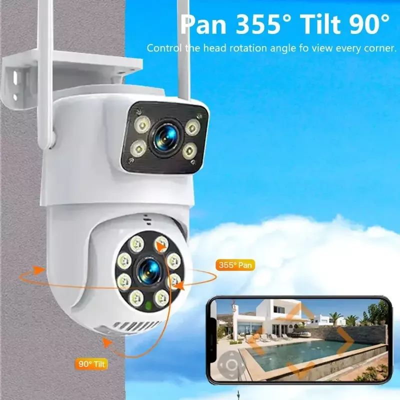 Tuya Smart Life kamera keamanan 4K 8MP, lensa ganda PTZ WIIF layar ganda pelacakan otomatis manusia luar ruangan 4MP kamera pengawasan