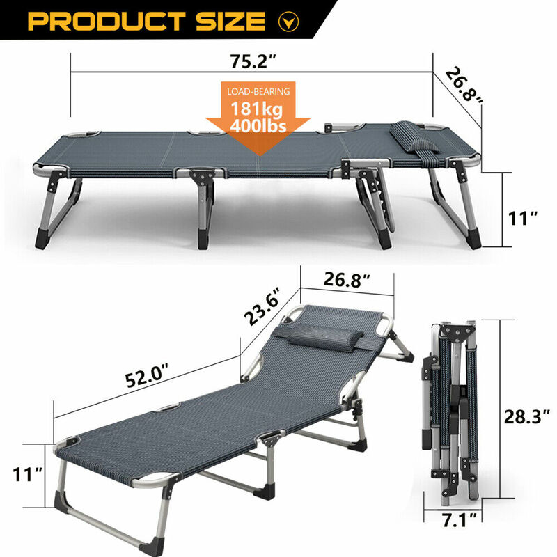 JETSHARK Camping Outdoor Folding Bed With Mattress Cot 400 Lbs Heavy Duty Sturdy Portable Stainless Steel Legs Sleeping Cot