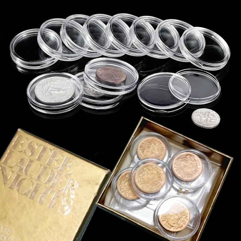 Boîte de collecte de pièces de monnaie transparente, porte-monnaie, étui de rangement, capsules, boîtes de protection, conteneur, 19-33mm, 10 pièces, 25 pièces, 50 pièces, 100 pièces