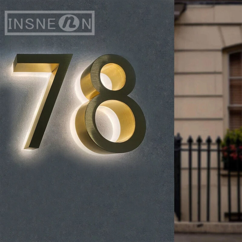 3D табличка с подсветкой, буквенный знак с номером для дома из нержавеющей стали, светодиодный вывеска, водонепроницаемая внешняя адресная табличка