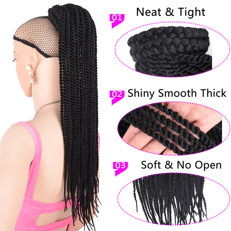 20inch Long Box Braid Drawstring Ponytail Hairpieces For Woman Ombre Fake Synthetic Clip in Hair Extension Two-strand